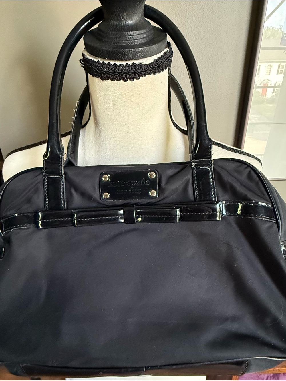 kate spade Black Nylon Satchel with Patent Trim Y2K